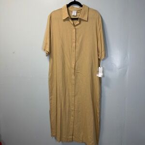 Nottibianche Linen Blend Button Down Shirt Dress Lounge Dress Golden Tan Medium